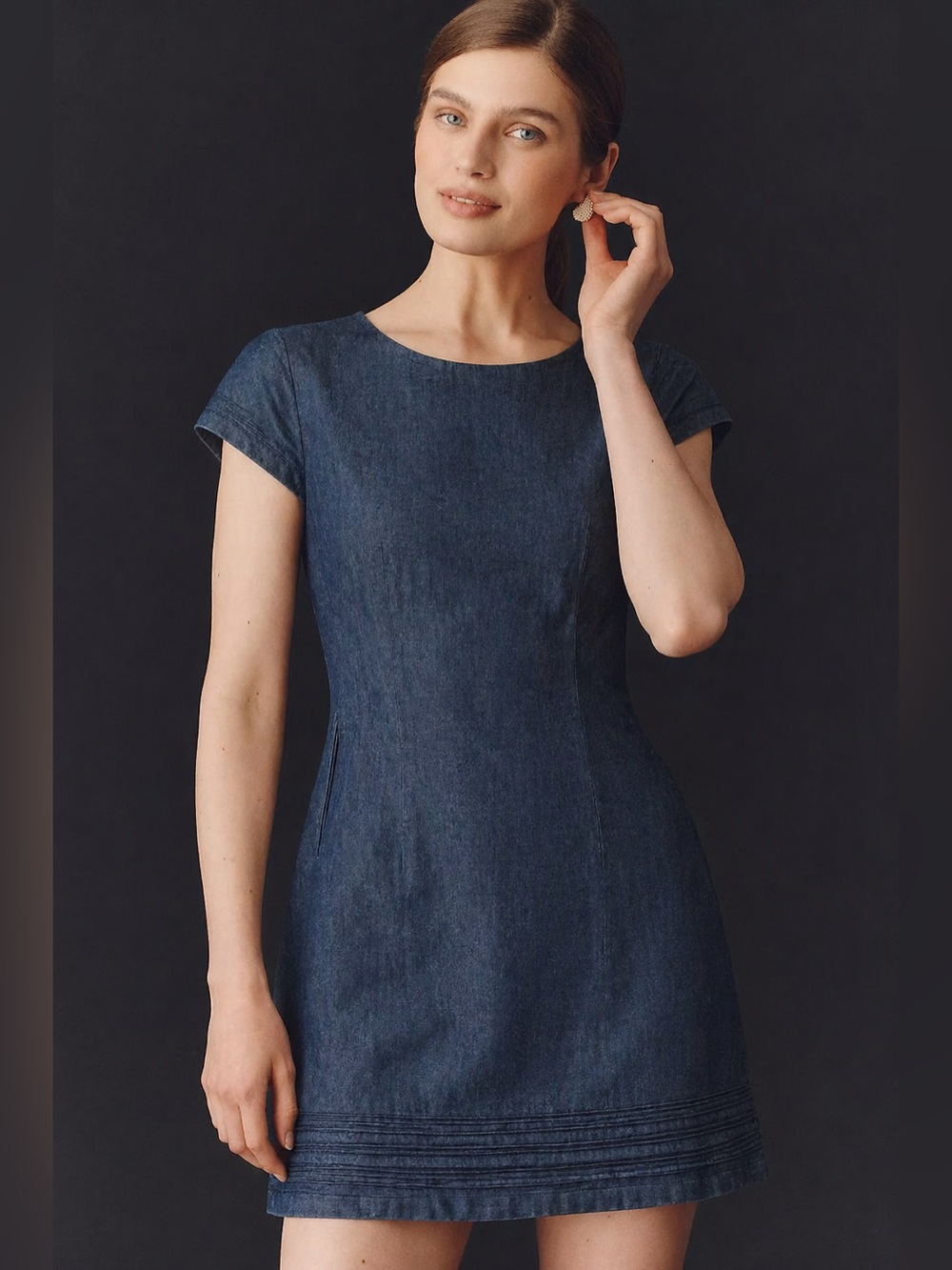Boden Denim Dress with Pintuck Hem